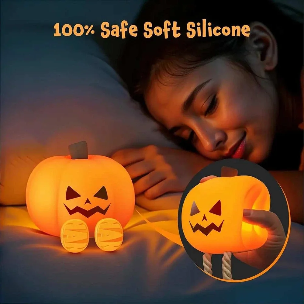 XO-OZ08 Halloween Pumpkin LED Night Light Dimmable Silicone Rechargeable Lamp